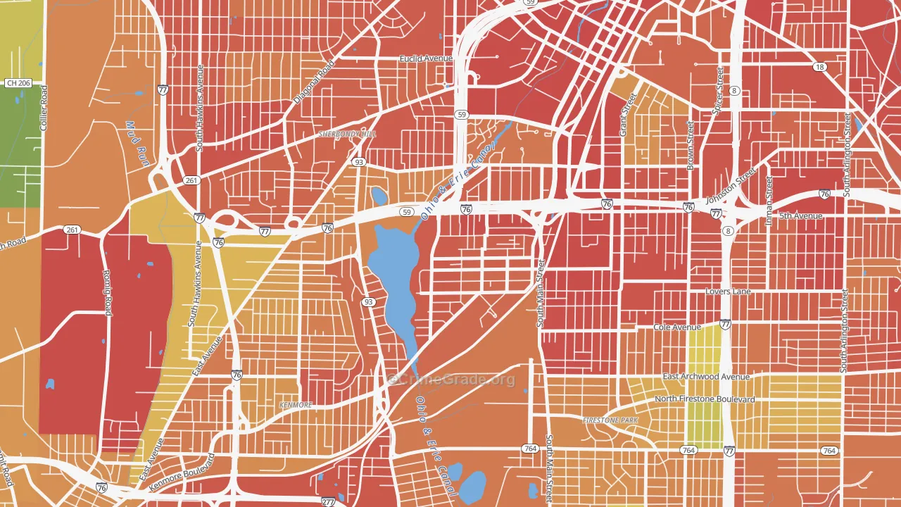 Summit Lake, Akron, OH Map of Vandalism Rates
