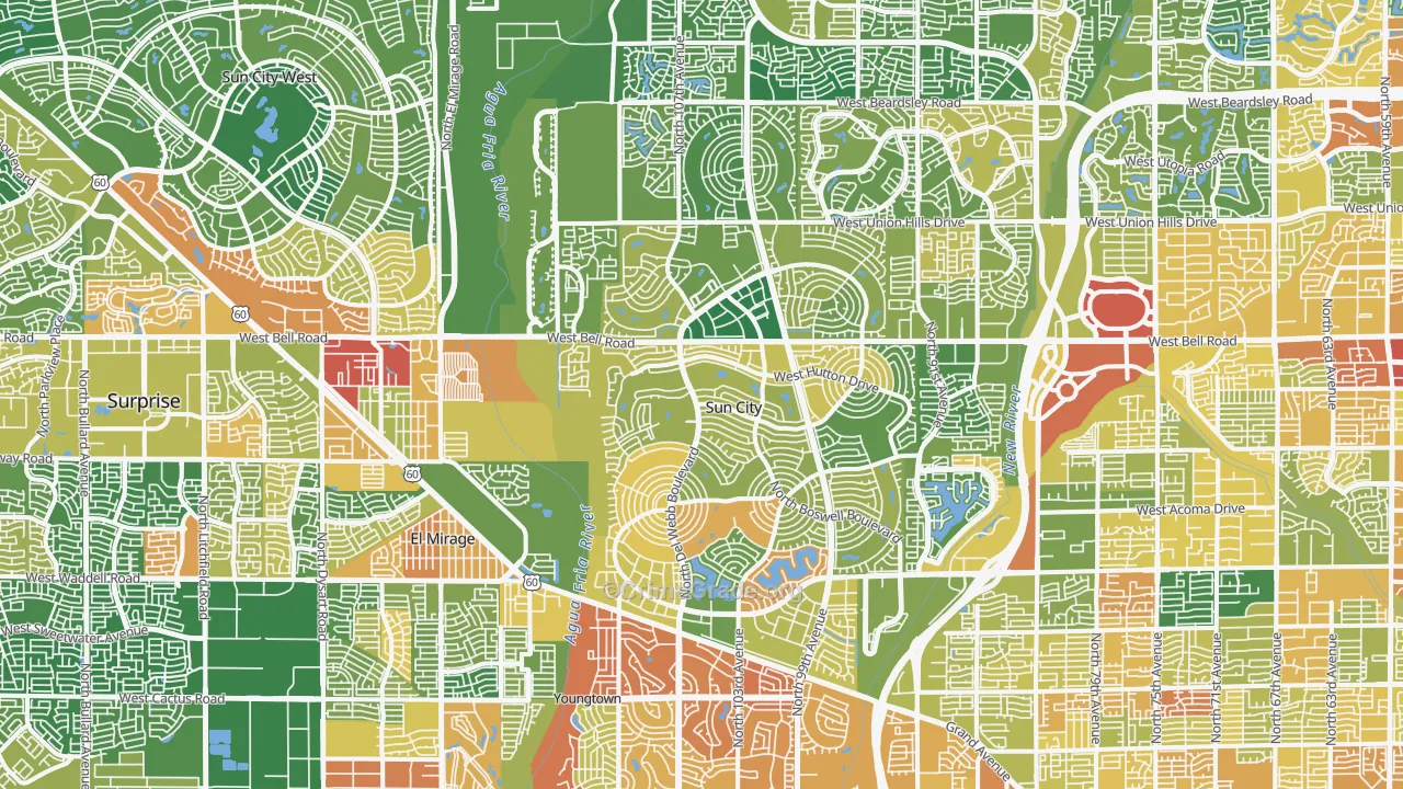 Sun City, AZ Map of Vandalism Rates