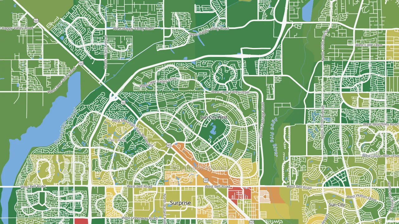 Sun City West, AZ Map of Vandalism Rates