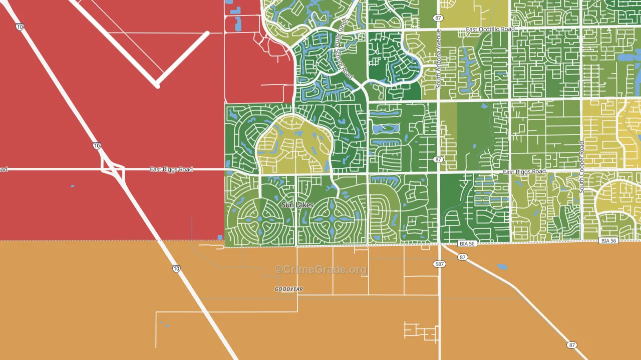 Sun Lakes, AZ Map of Vandalism Rates