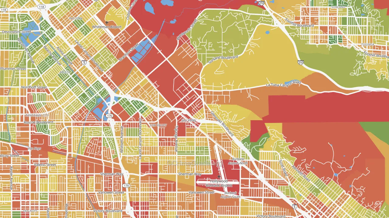 Sun Valley, CA Map of Vandalism Rates