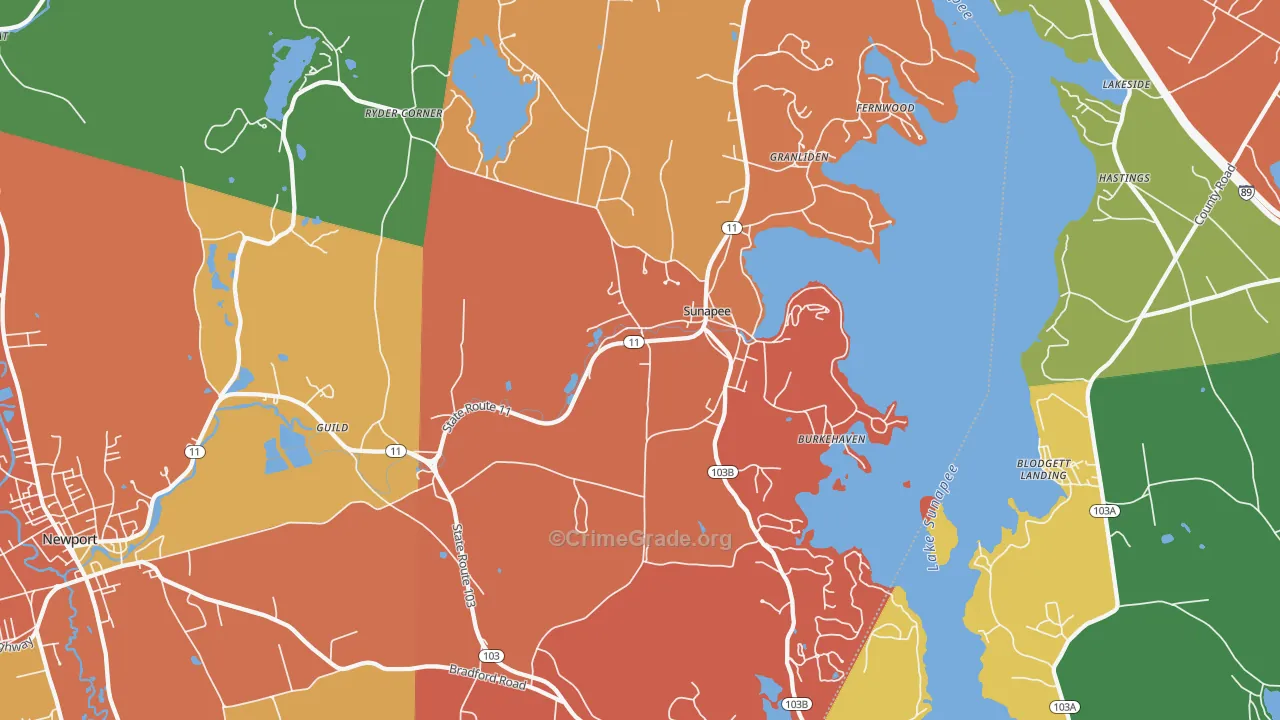 Sunapee, NH Map of Vandalism Rates