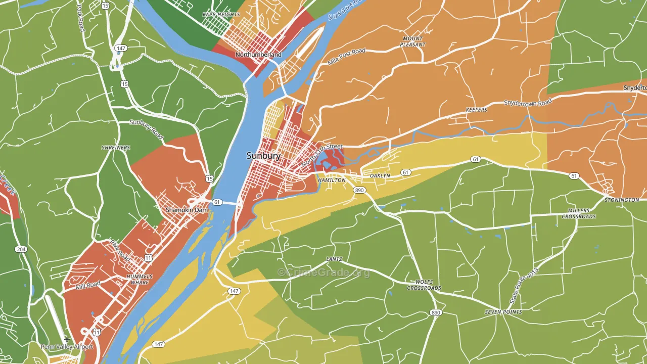 Sunbury, PA Map of Vandalism Rates