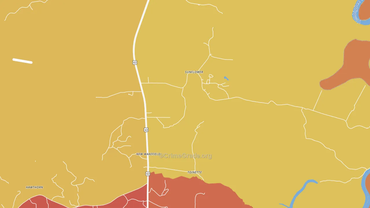 Sunflower, AL Map of Vandalism Rates