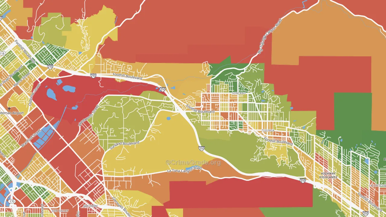 Sunland, CA Map of Vandalism Rates