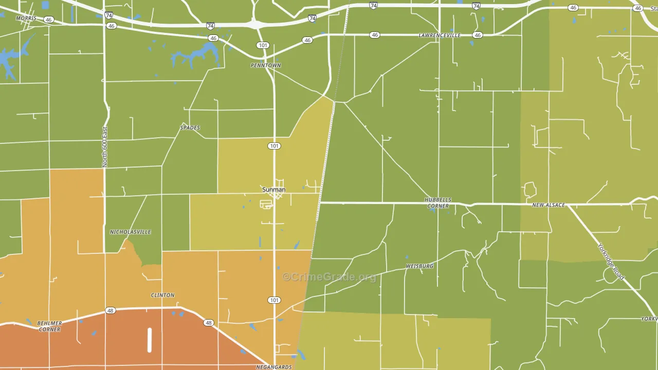 Sunman, IN Map of Vandalism Rates