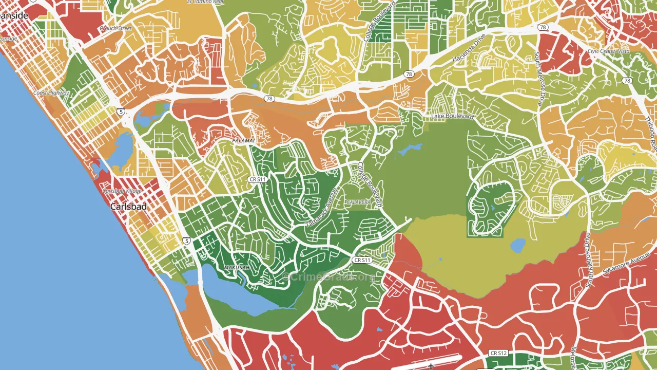 Sunny Vista, CA Map of Vandalism Rates