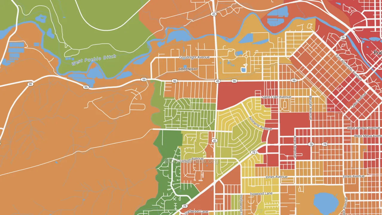 Sunnyheights, Pueblo, CO Map of Vandalism Rates