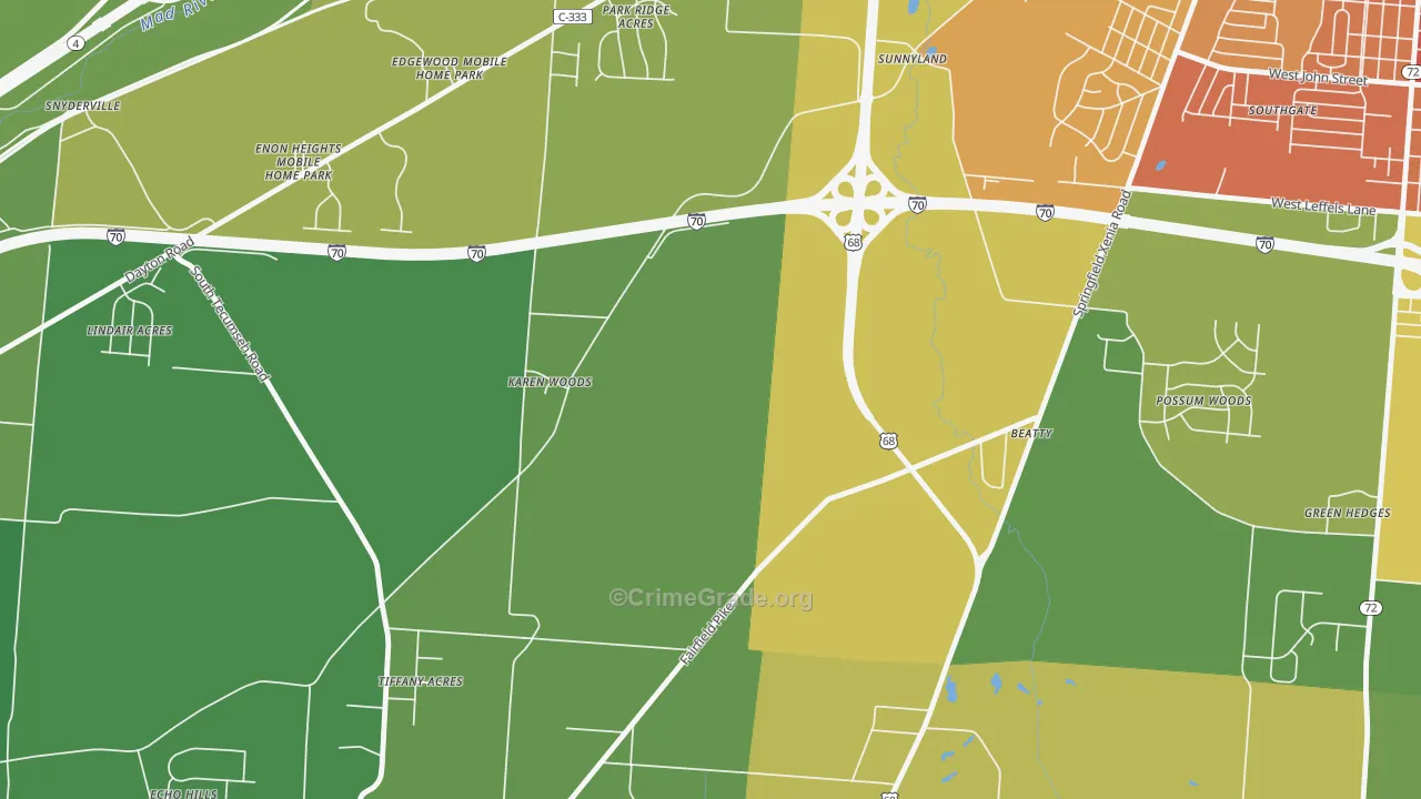 Sunnyland, OH Map of Vandalism Rates