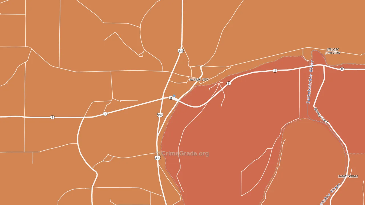 Sunnyside, MS Map of Vandalism Rates