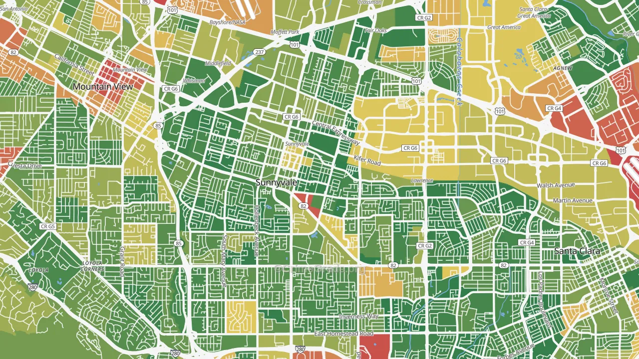 Sunnyvale, CA Map of Vandalism Rates