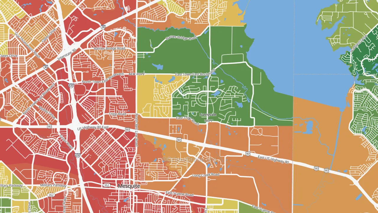 Sunnyvale, TX Map of Vandalism Rates