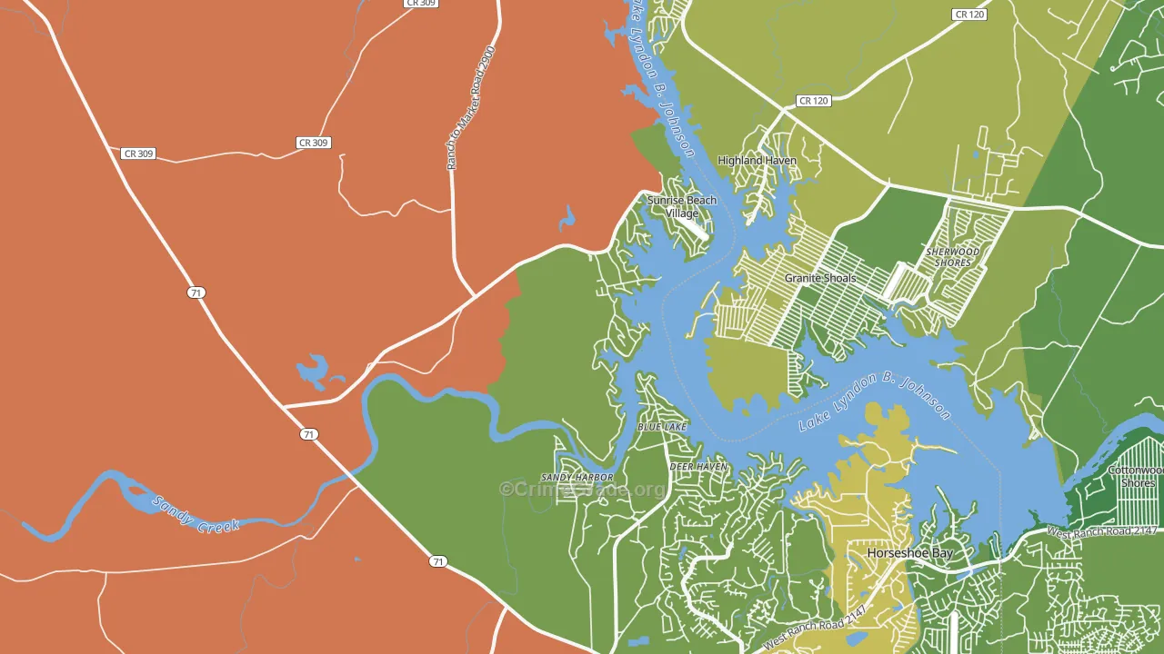 Sunrise Beach Village, TX Map of Vandalism Rates