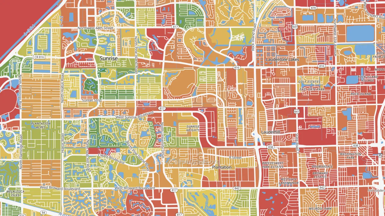 Sunrise Golf Village East, Sunrise, FL Map of Vandalism Rates