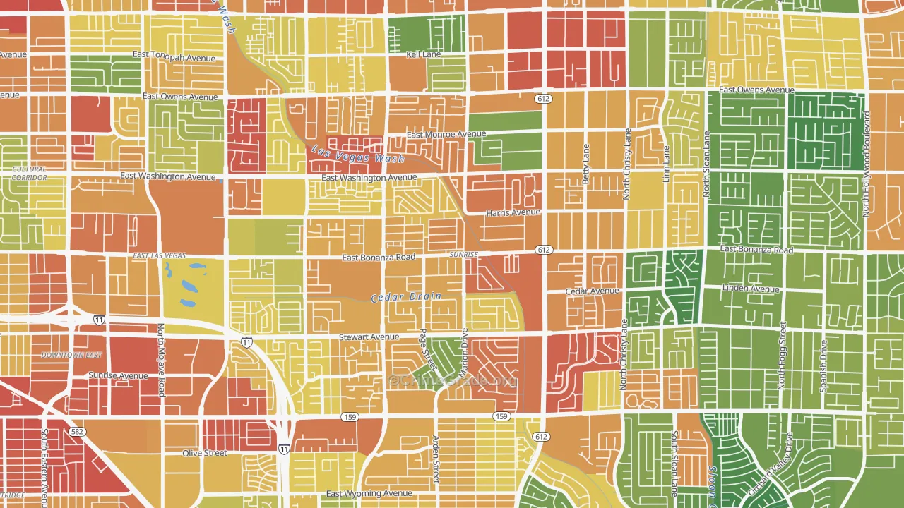 Sunrise, Las Vegas, NV Map of Vandalism Rates