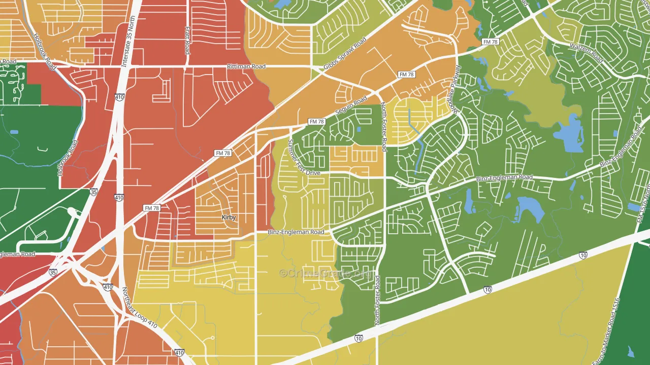 Sunrise, San Antonio, TX Map of Vandalism Rates