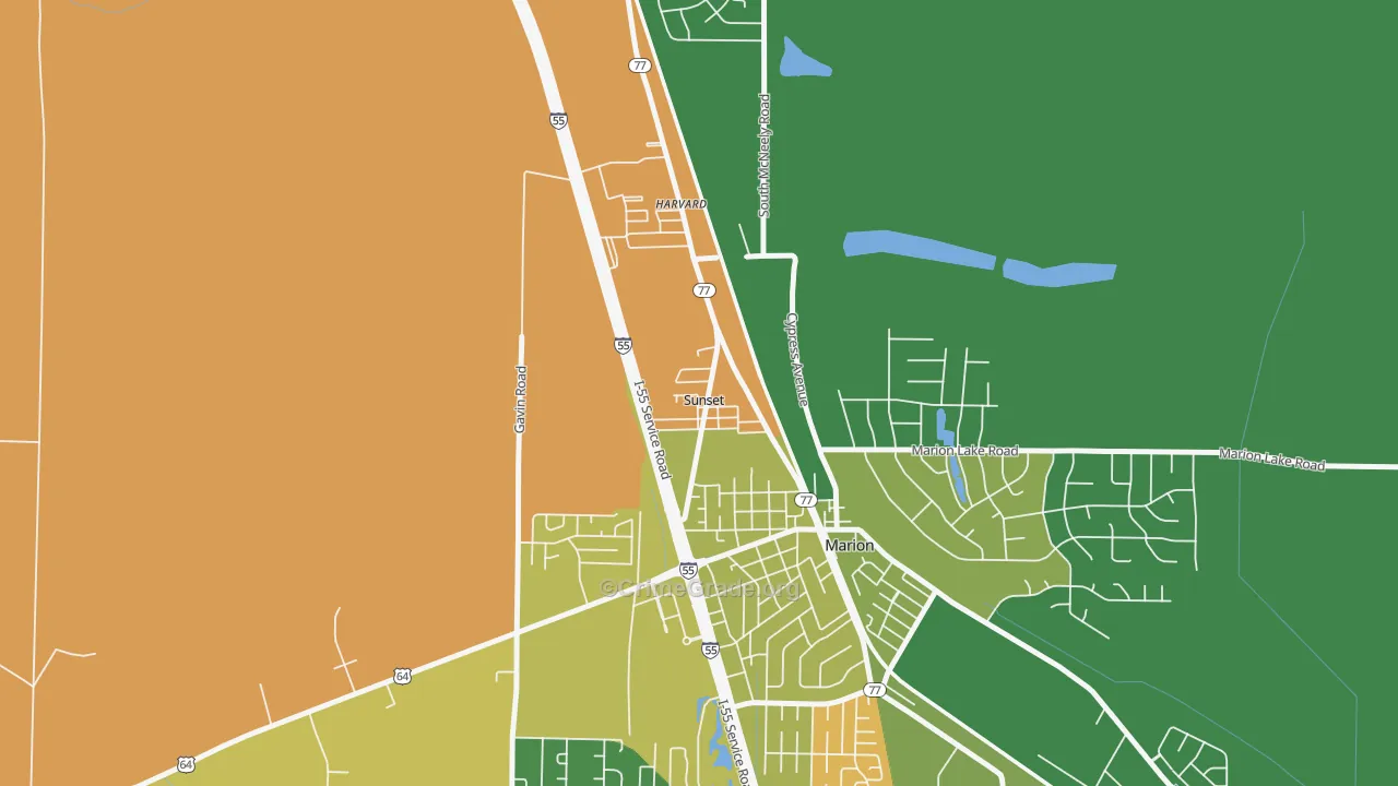 Sunset, AR Map of Vandalism Rates