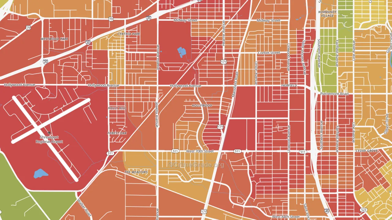 Sunset Arcre-Garden Valley-Morningside, Shreveport, LA Map of Vandalism Rates