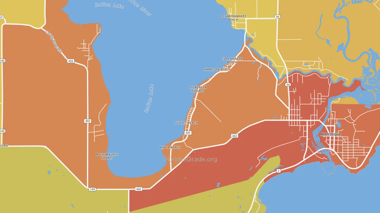 Sunset Beach, MI Map of Vandalism Rates