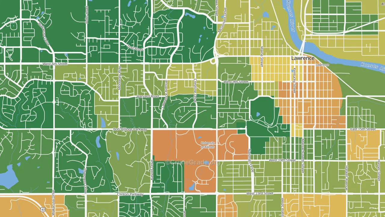 Sunset Hills, Lawrence, KS Map of Vandalism Rates