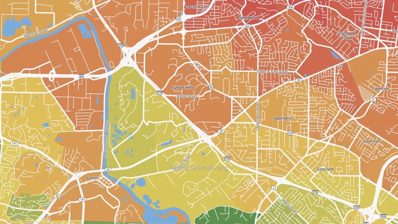 Sunset Hills, MO Map of Vandalism Rates