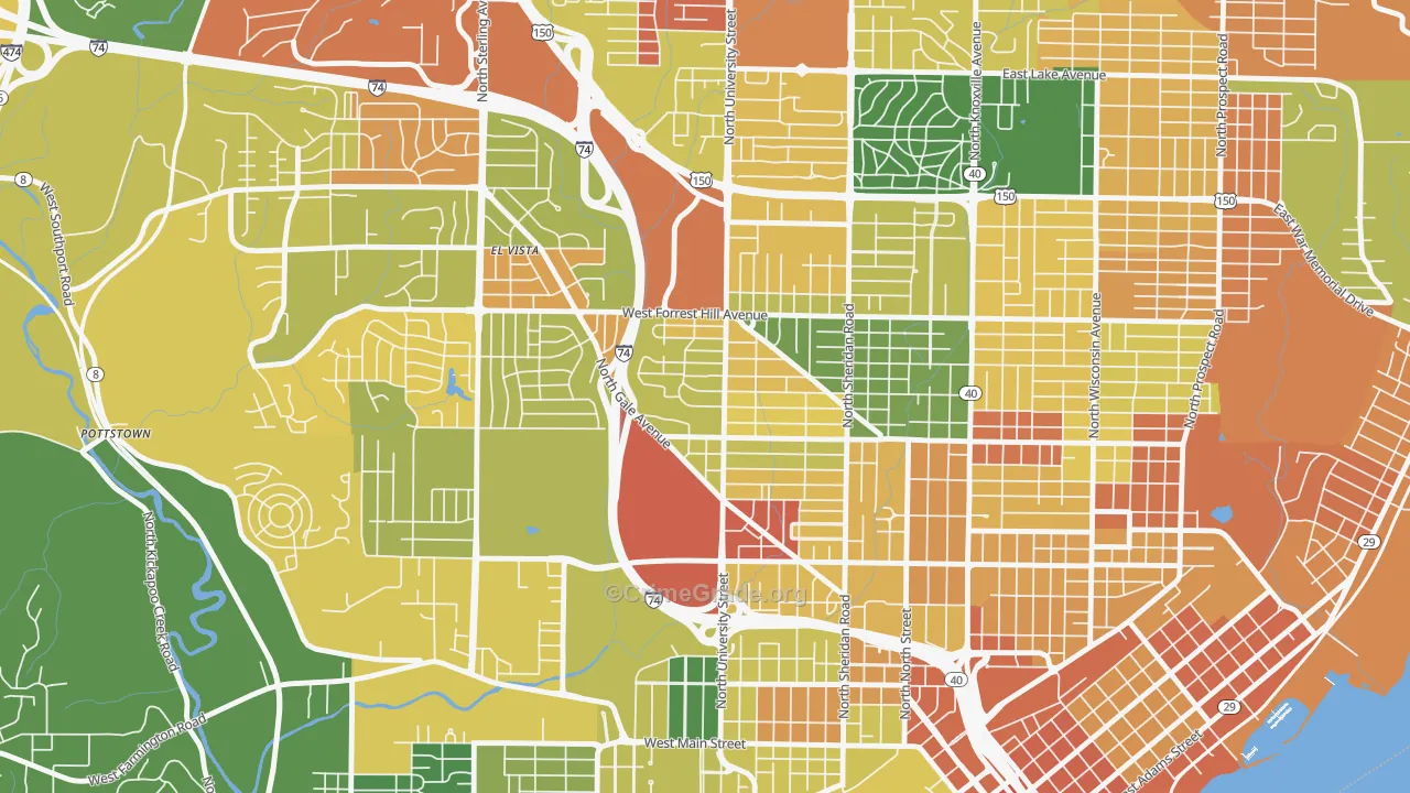 Sunset Hills, Peoria, IL Map of Vandalism Rates