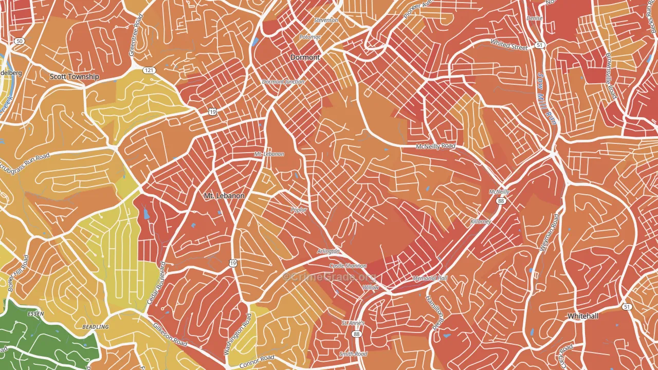 Sunset Hills, Pittsburgh, PA Map of Vandalism Rates