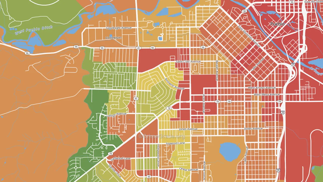 Sunset, Pueblo, CO Map of Vandalism Rates