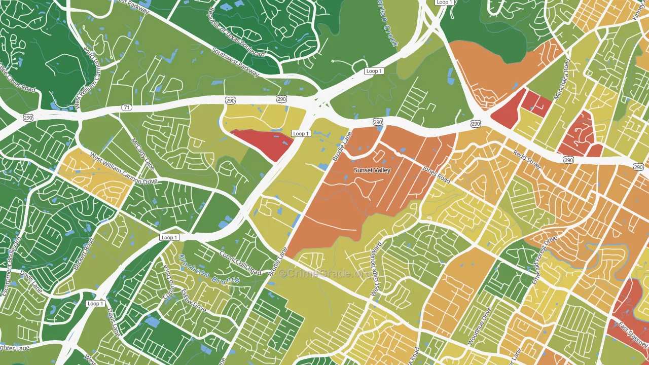 Sunset Valley, TX Map of Vandalism Rates