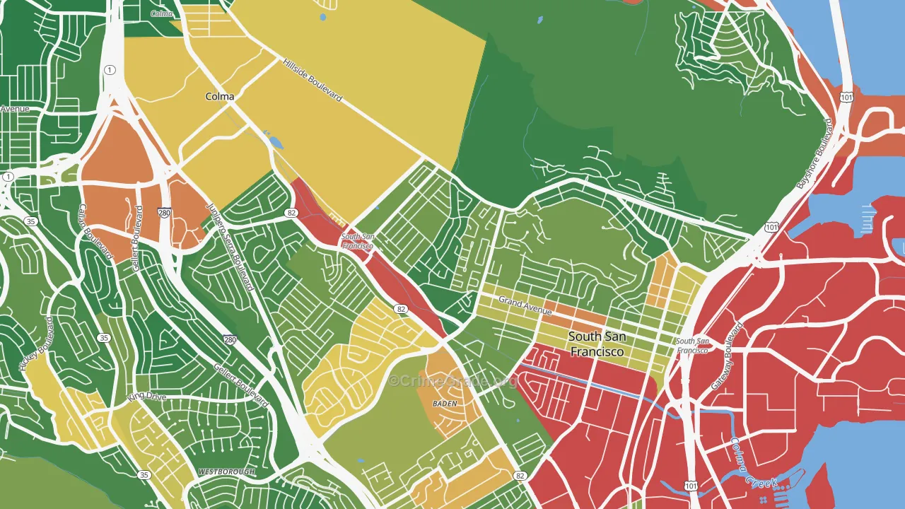 Sunshine Gardens, South San Francisco, CA Map of Vandalism Rates