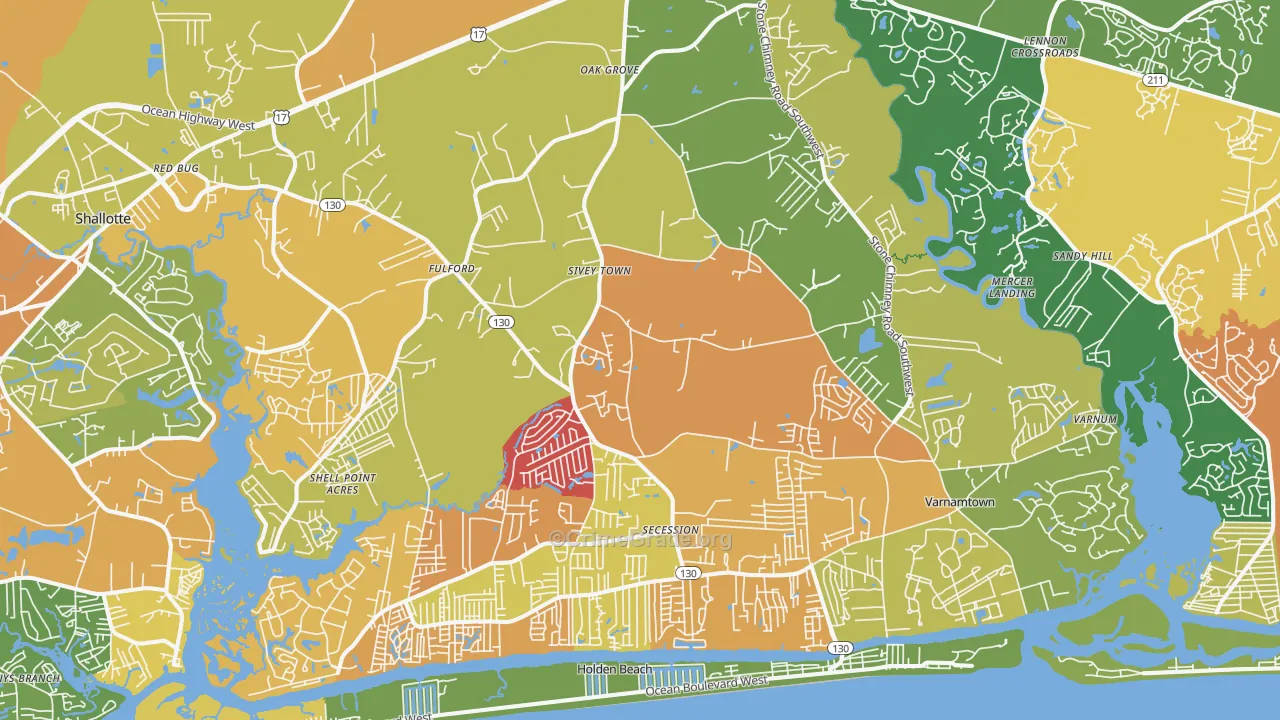 Supply, NC Map of Vandalism Rates