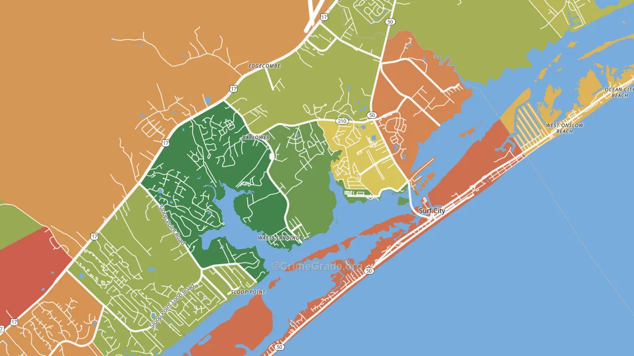 Surf City, NC Map of Vandalism Rates