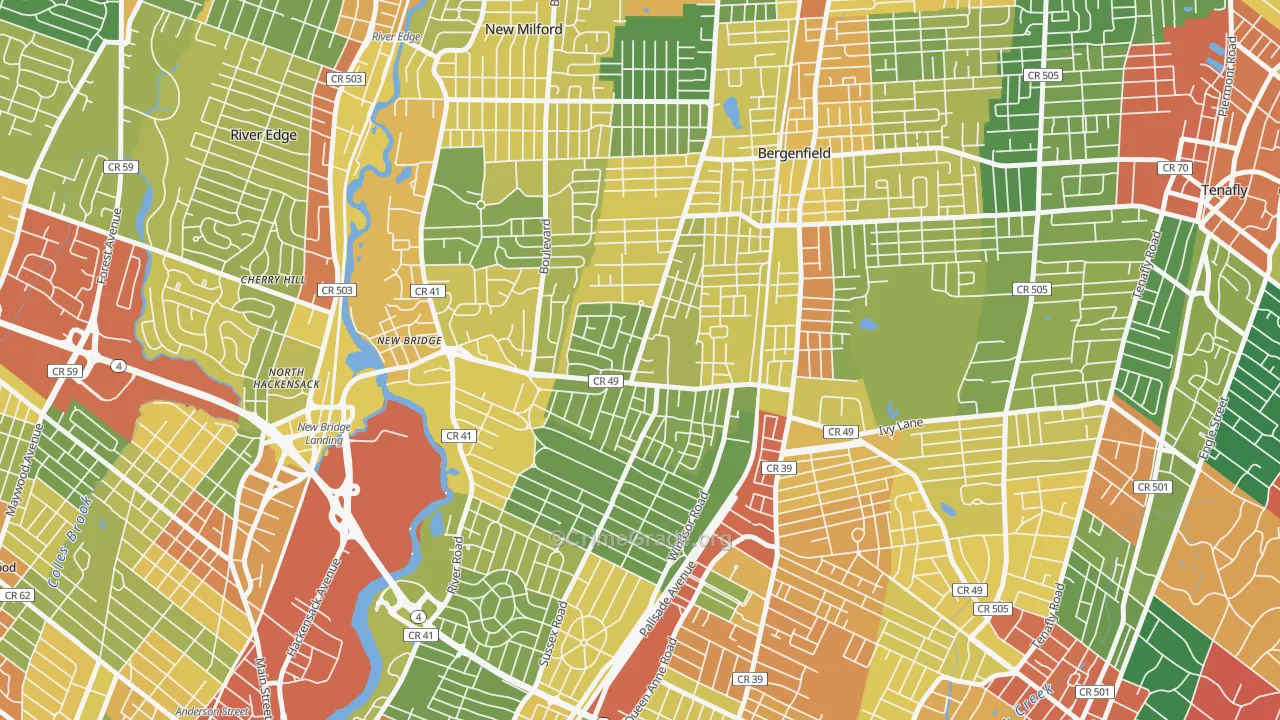 Surrey Lane, Bergenfield, NJ Map of Vandalism Rates