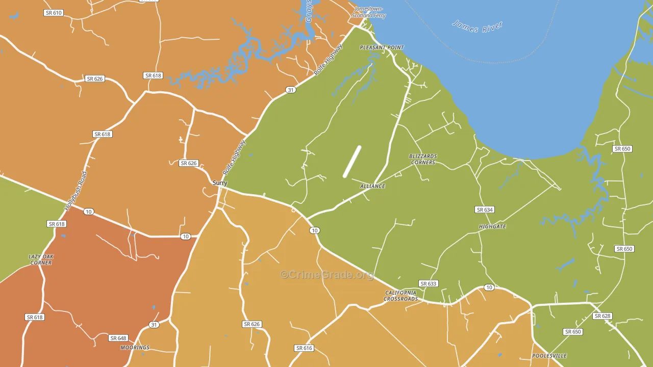 Surry, VA Map of Vandalism Rates