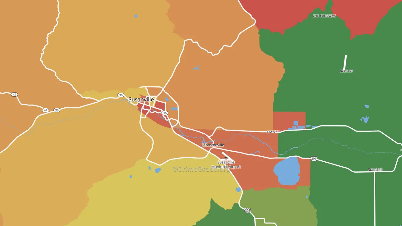 Susanville, CA Map of Vandalism Rates