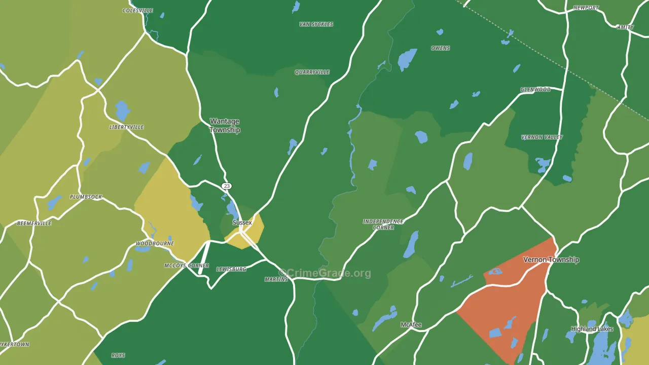 Sussex, NJ Map of Vandalism Rates