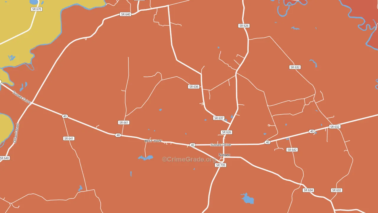 Sussex, VA Map of Vandalism Rates