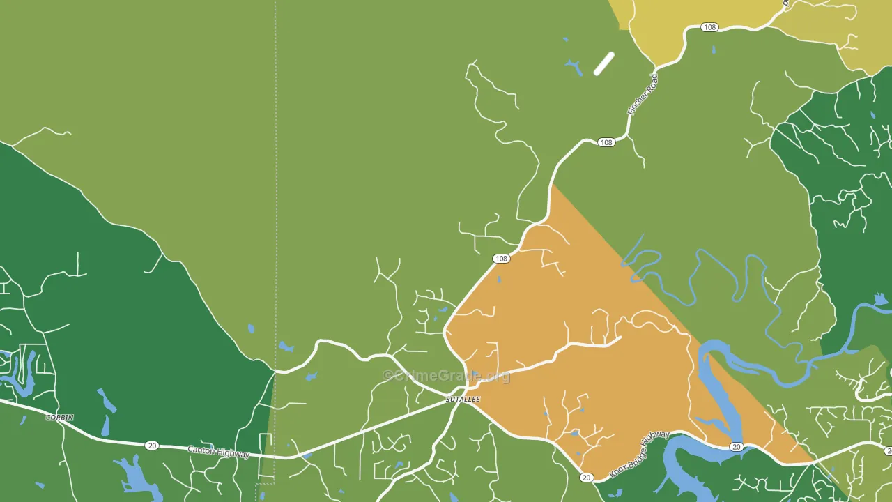 Sutallee, GA Map of Vandalism Rates