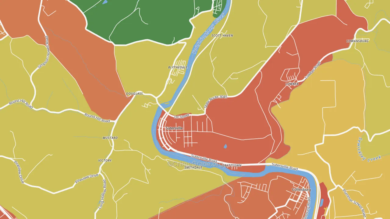 Sutersville, PA Map of Vandalism Rates