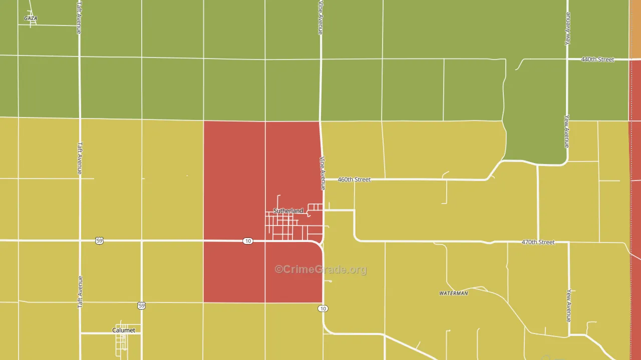 Sutherland, IA Map of Vandalism Rates