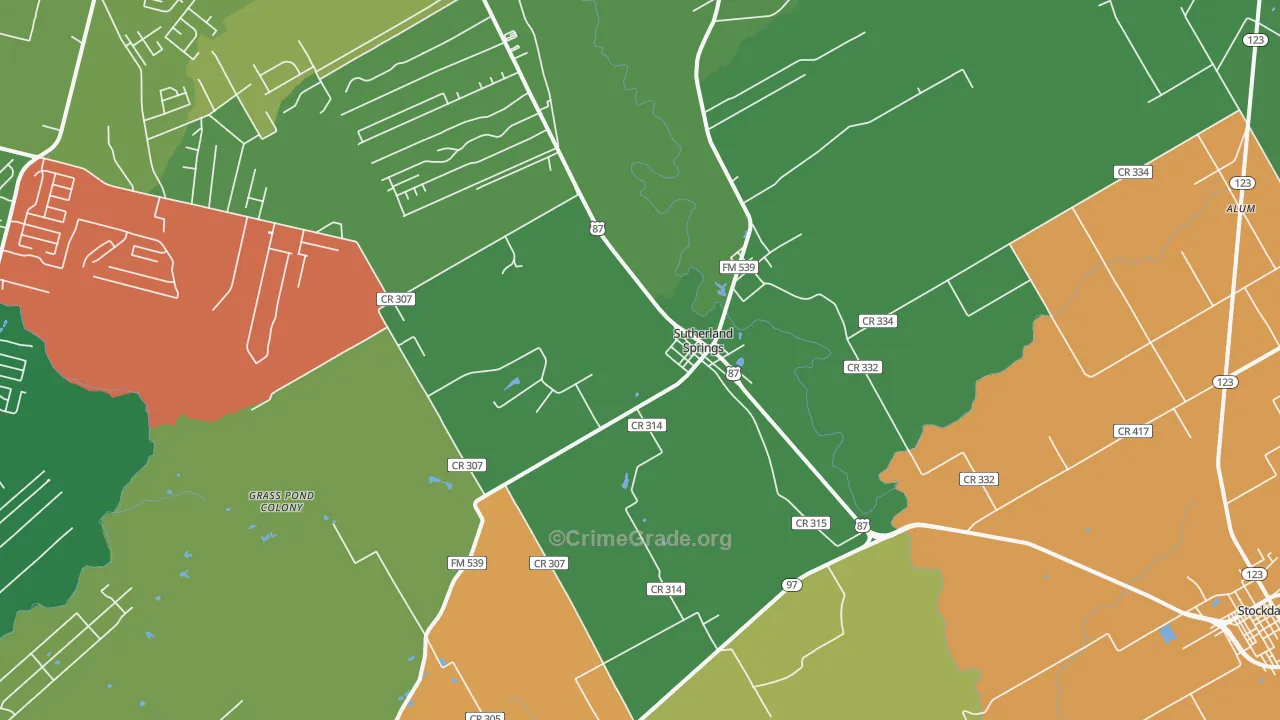Sutherland Springs, TX Map of Vandalism Rates