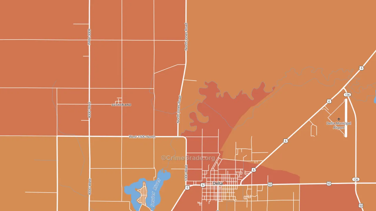 Sutherland, UT Map of Vandalism Rates
