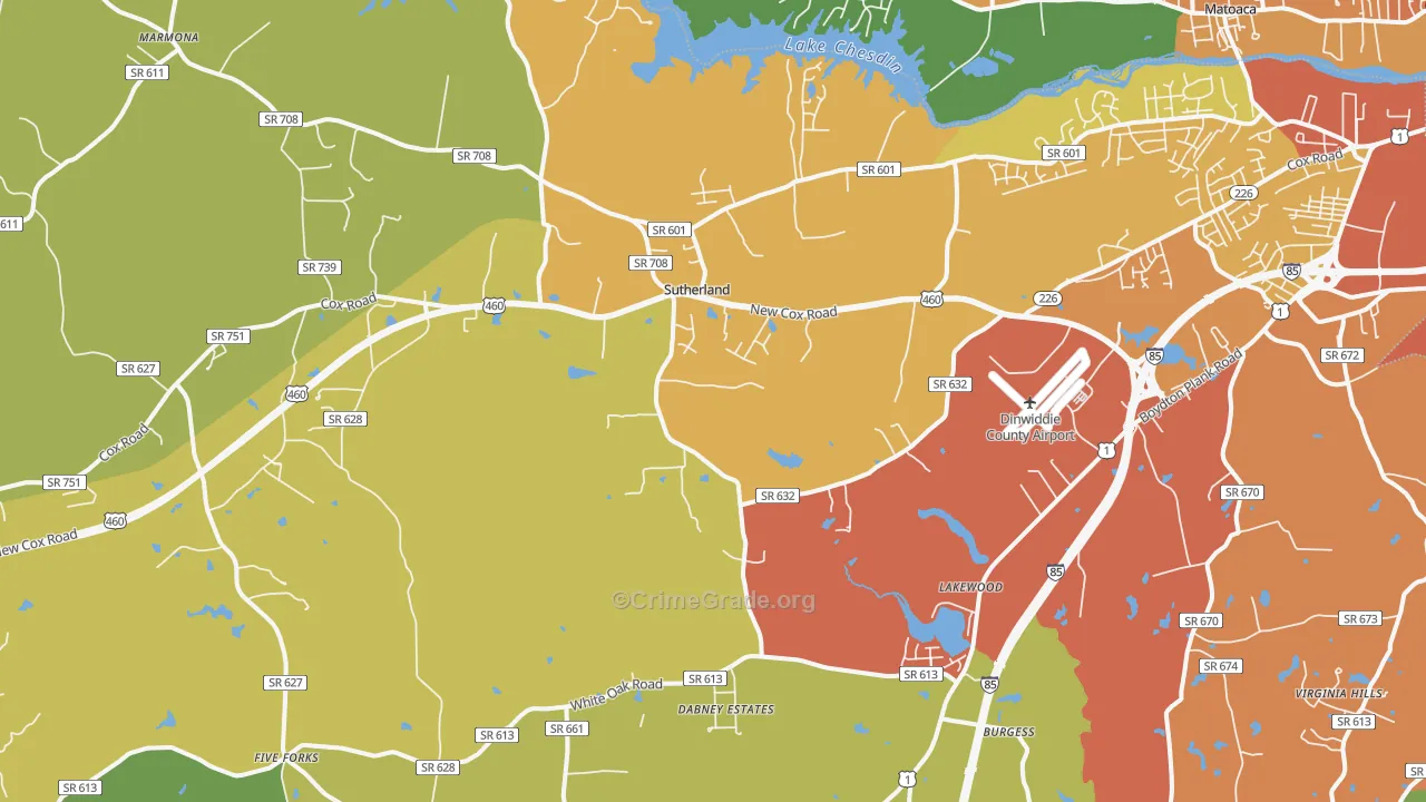 Sutherland, VA Map of Vandalism Rates