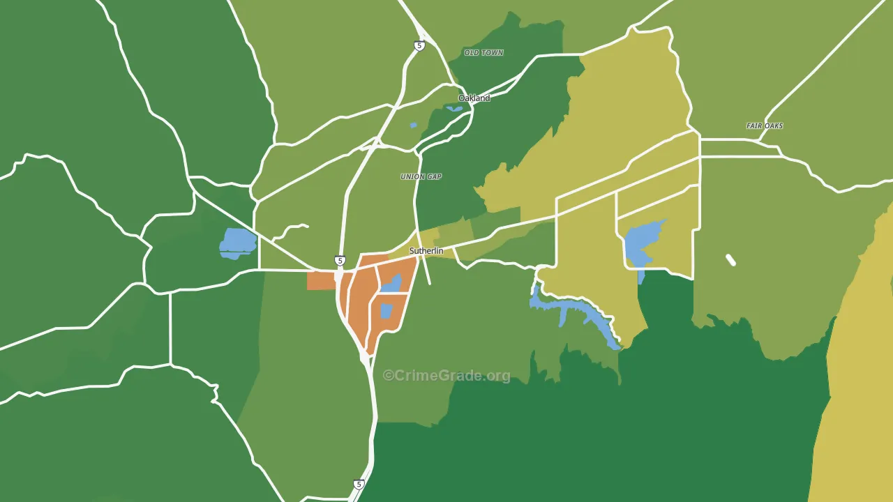 Sutherlin, OR Map of Vandalism Rates