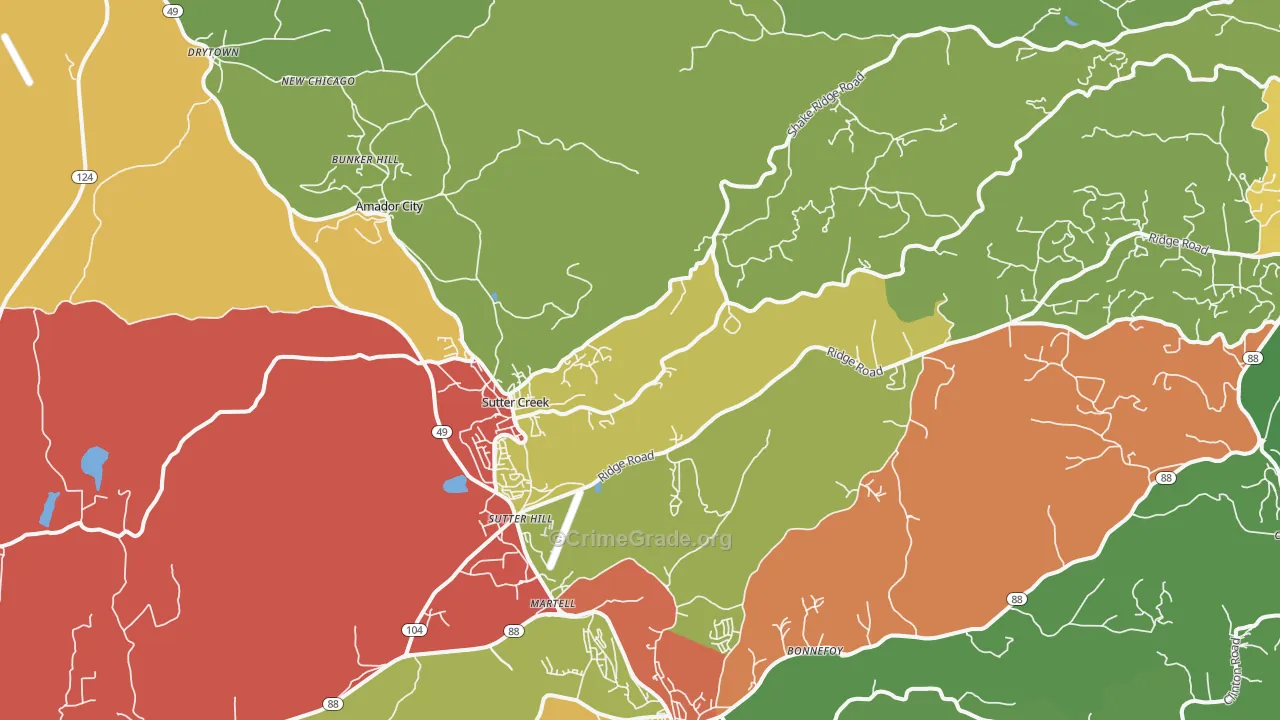 Sutter Creek, CA Map of Vandalism Rates