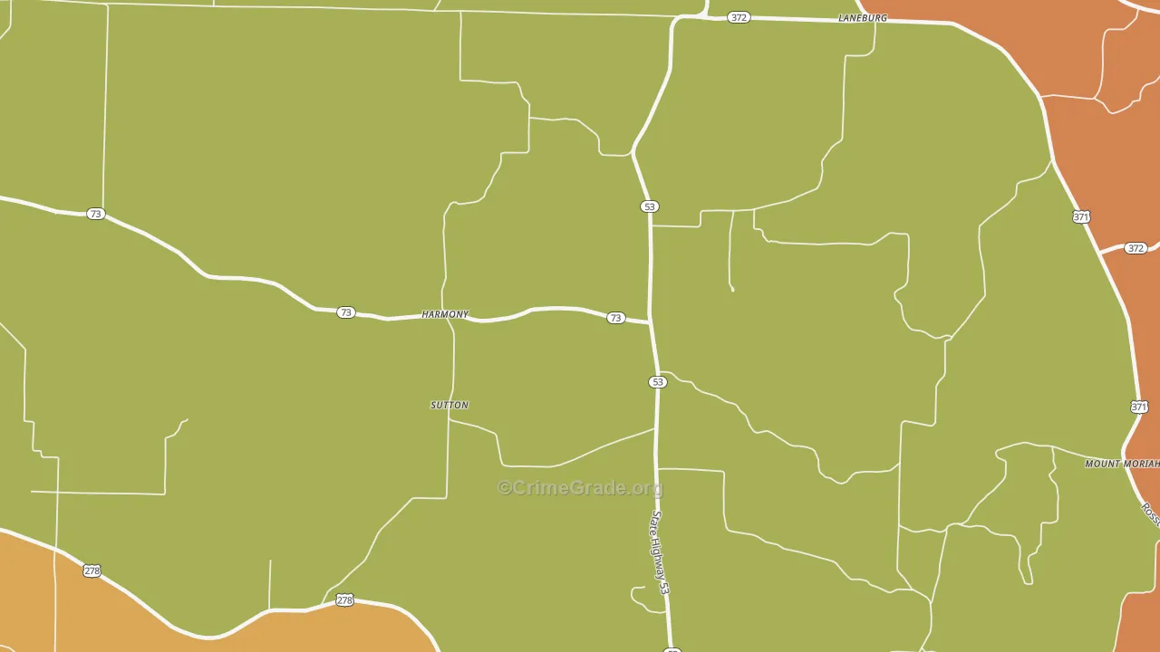 Sutton, AR Map of Vandalism Rates