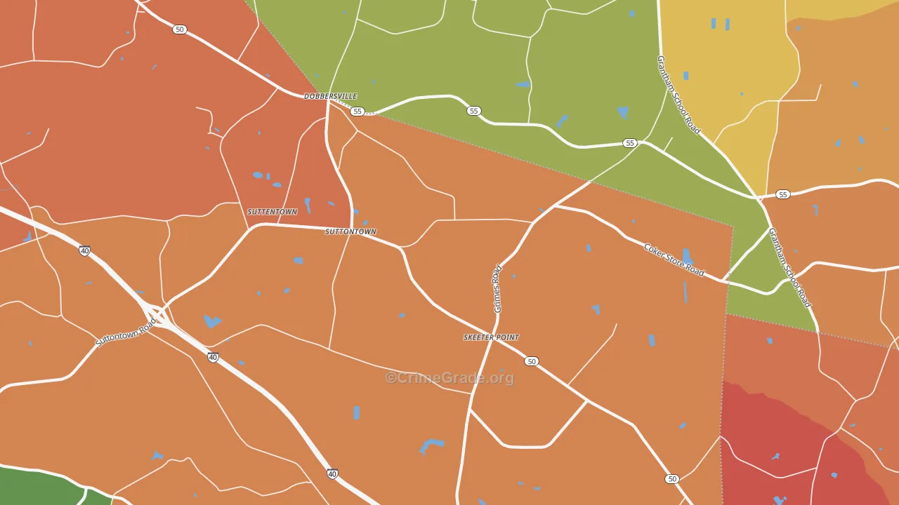 Suttontown, NC Map of Vandalism Rates