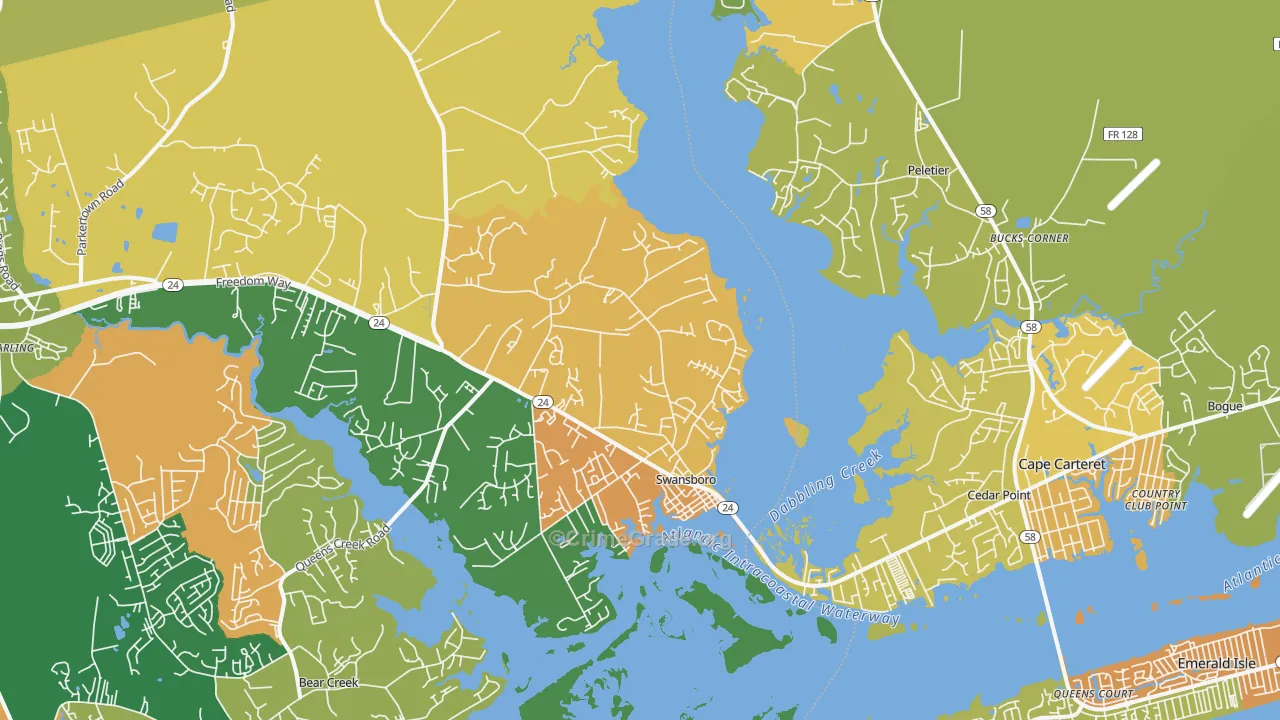 Swansboro, NC Map of Vandalism Rates