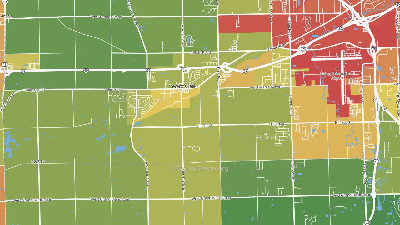 Swartz Creek, MI Map of Vandalism Rates
