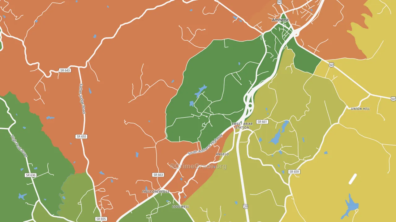 Sweet Briar, VA Map of Vandalism Rates